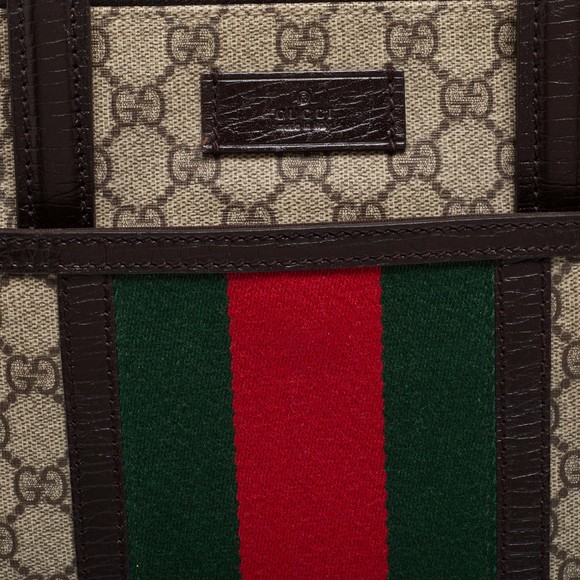 GUCCI Brown/Beige GG Supremes Canvas and Leather Web Business Briefcase Bag - Picture 5 of 8